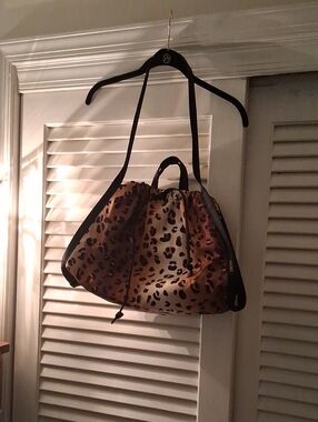 NWOT - Carbon 38 Leopard Print Drawstring Shoulder Bag - Black Trim